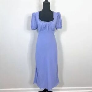 Artzia Windfall Lilac Blue Midi Dress With Puff Sleeves Size Large EUC